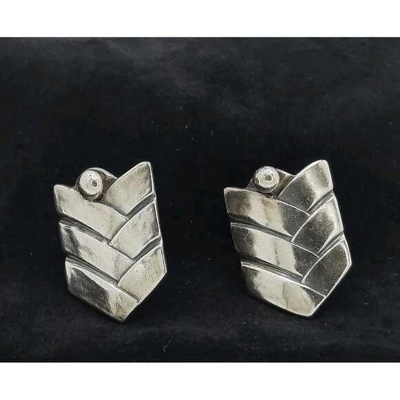 RARE Vtg Early Taxco Mexico Los Castillos #480 Chevron Sterling Silver Earrings - Picture 1 of 8